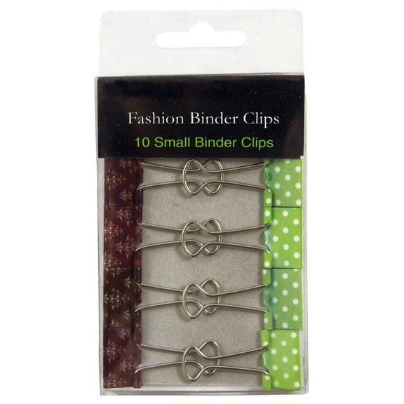 JAM Paper Small Binder Clips,19mm, Green and White Polka Dots & Dark Brown, 10/Pack