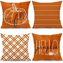 Fall Pillow Covers 16x16 Set of 4 Hello Pumpkin Farmhouse Decorations Orange Stripes Outdoor Autumn Thanksgiving Farm Pillows Case for Home Couch Decor S23F01-16