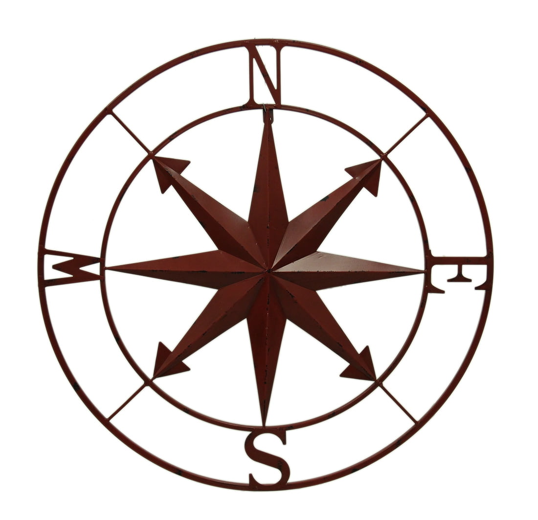 Zeckos Distressed Metal Indoor/Outdoor Compass Rose Wall Hanging 28