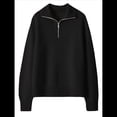 thumbnail image 2 of Suéter de Otoño para Mujer, de Larga, con Cremallera de 1/4, Sudadera Holgada de Punto Acanalado con Abertura. Negro M, 2 of 4