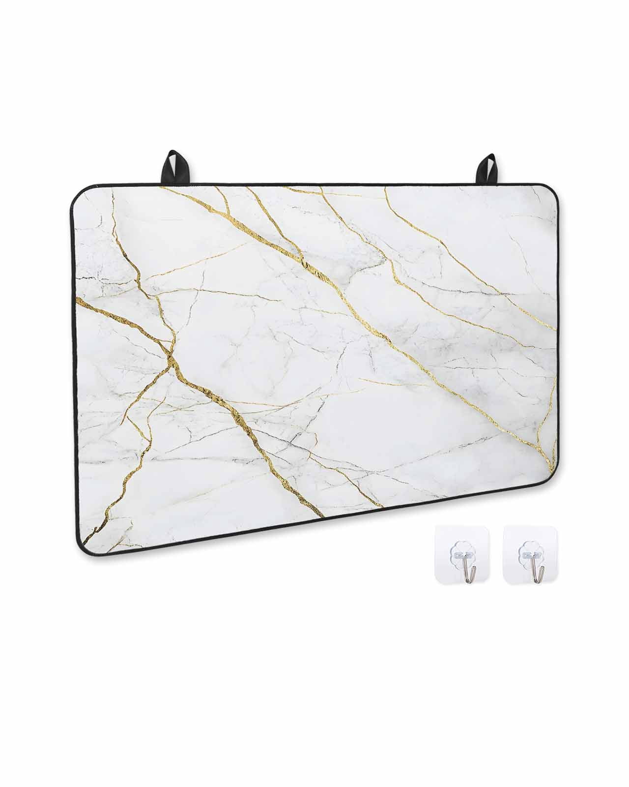 nqOlkjepod Large Induction Cooktop Protector Mat 36"x21", White Gold Marble Stove Top Covers for Electric Stove, Modern Farmhouse Abstract Patterned Stove Burner Cover Mats, Glass Top Stove Cover
