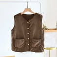 thumbnail image 2 of WMTBSRSW Women's Fleece Button Down Coat Thermal Casual Open Front Sleeveless Jackets Warm Winter Outwear Waistcoat with Pockets Brown, 2 of 3