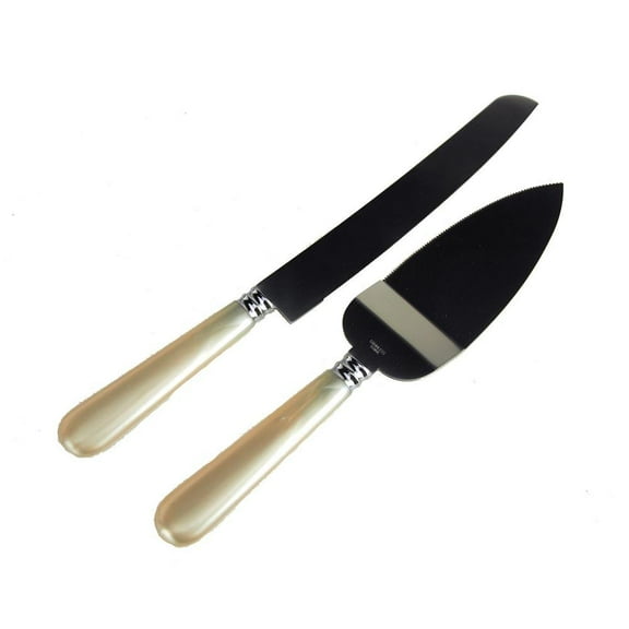 Stainless Steel Wedding Cake Knife and Server Set, 2-Piece, 10-1/2-Inch, Silver/Ivory