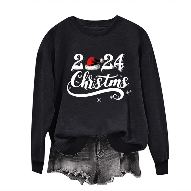 Timegard Chandails en Molleton pour Femmes Imprimé de Noël Col Rond Épaules Tombantes Manches Longues Pull Ample