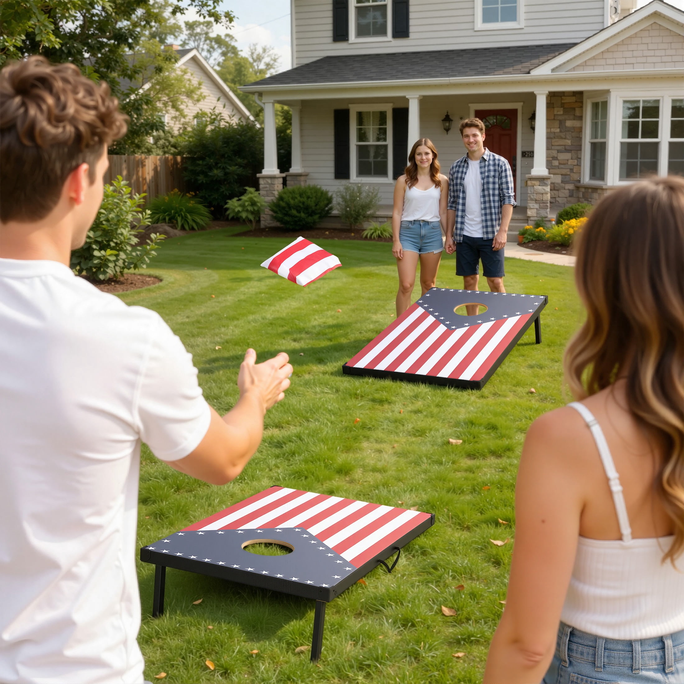 Portable Cornhole Sets with 8 Bean Bags, 3 in 1 Cornhole Boards Set with Ring Toss & Bowling Game, Segmart Wooden Cornhole Sets with Carrying Bags for Backyard, Beach, Party