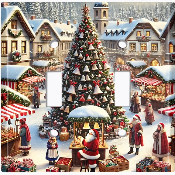 Metal Light Switch Wall Plate Outlet Cover (Printed Image of Santa's Village - Double Toggle)