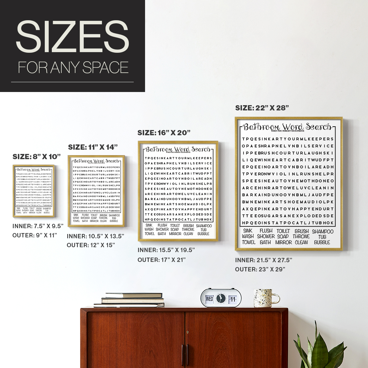 Bath Word Search in Paper Solid Wood 8 x 10 Framed Print