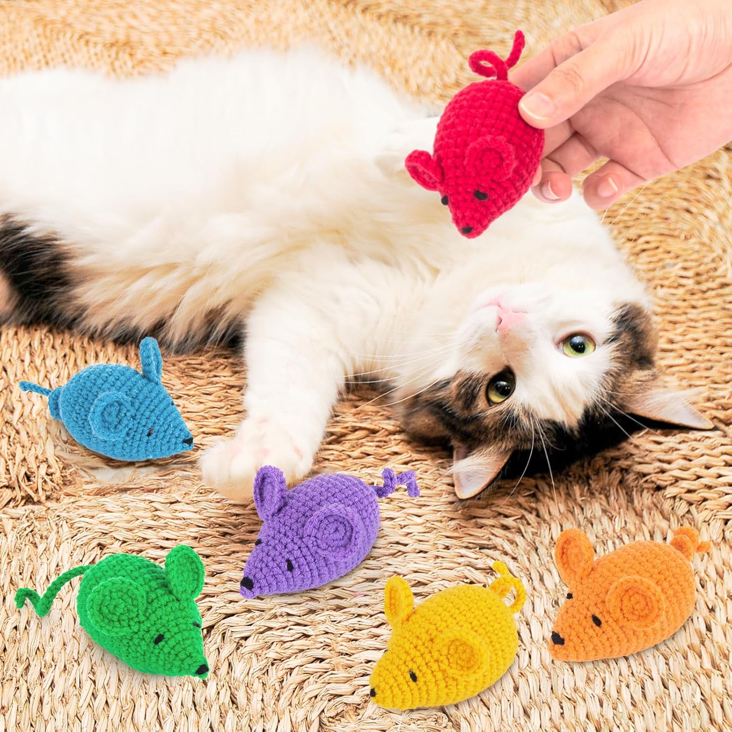 Cat Toys Catnip Mice Toys 6 Pcs,Woolen Yarn Crochet Mouse Animals Toys,Cat Nip Toys for Indoor Cats Kitten,Cat Chew Toy for Teeth Cleaning Cat Kicker Kitty Toys