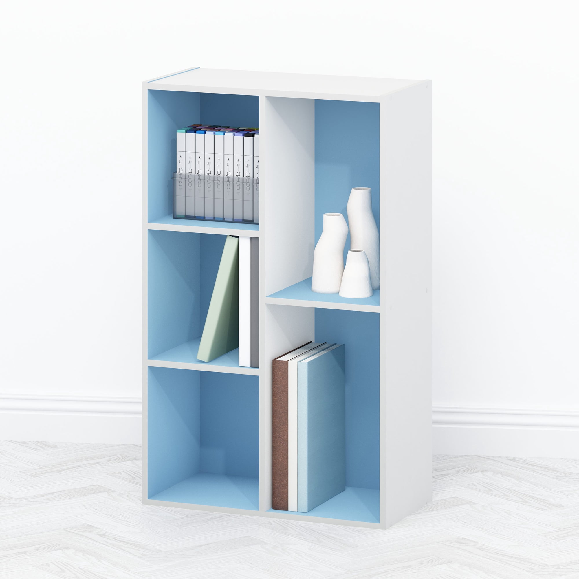 Furinno Tomi Organizer Bookcase, Bookshelf, 5-Cube, Light Blue