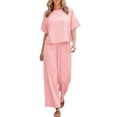 thumbnail image 5 of NMMUED Two Piece Sets for Women Summer Outfits Oversized Wide Leg Pants Lounge Sets Airport Beach Vacation Clothes Lounge Sets for Women Pink L, 5 of 6