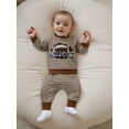 thumbnail image 3 of Loicainy Baby Toddler Boys Autumn 2Pcs Pants Outfits Sets 3 6 12 18 24 Moths 2T 3T Long Sleeve O Neck Rugby Embroidery Tops Striped Pants Clothes Sets, 3 of 9