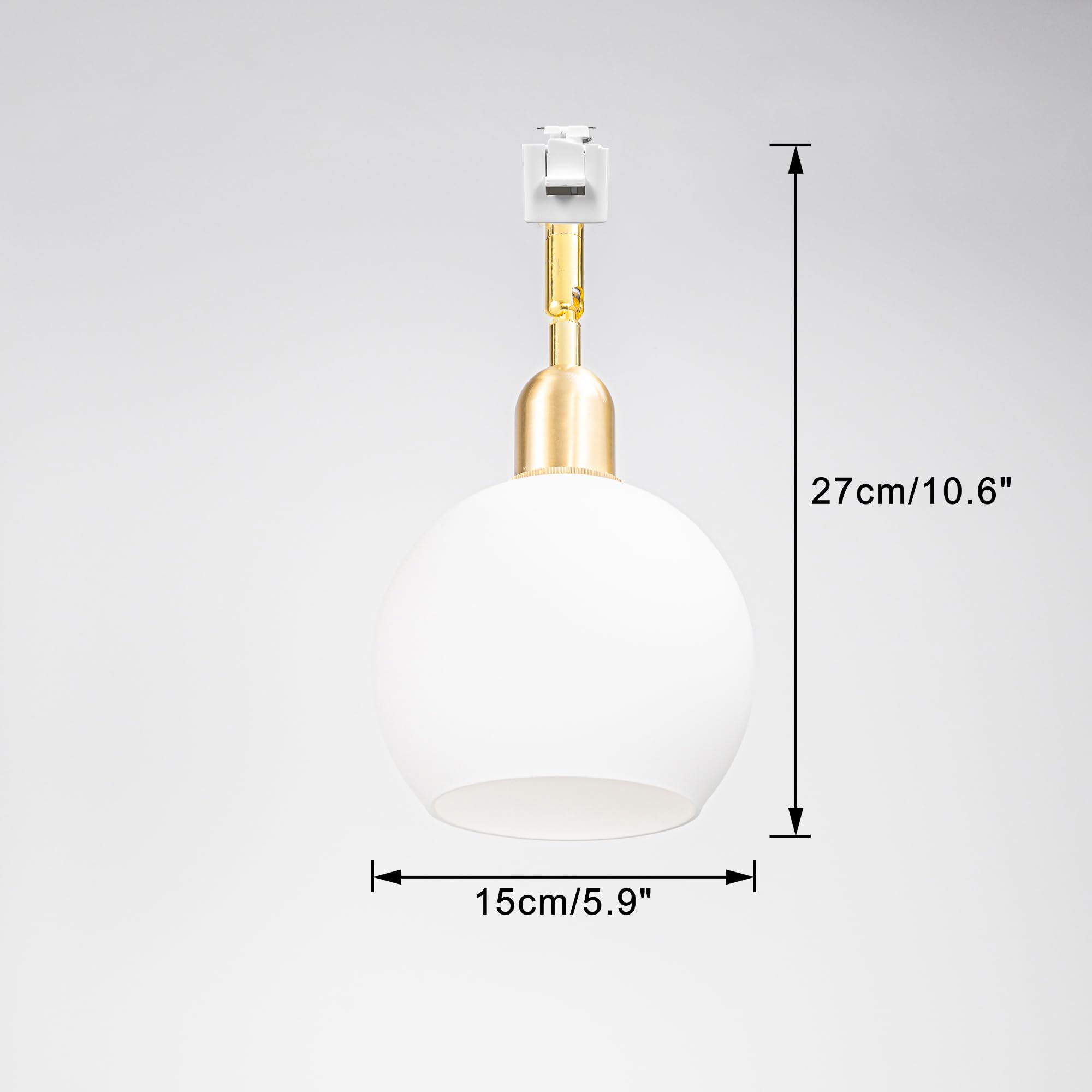 KAYYELAMP E26 Brass White Glass Ball Modern Track Mount Ceiling Light J-Type Adjustable Angle Track Head Lighting for Loft Wall Painting Office(No Bulb, Track)