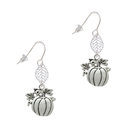 Delight Jewelry Silvertone Large Antiqued Pumpkin Silvertone Leaf French Earrings