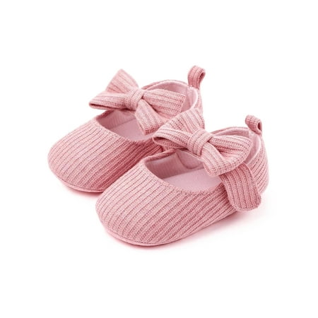 

Gomelly Kids Mary Jane Magic Tape Dress Shoes Soft Sole Flats Non-slip Walking Moccasins Indoor Party Crib Shoe Pink Bow 4C