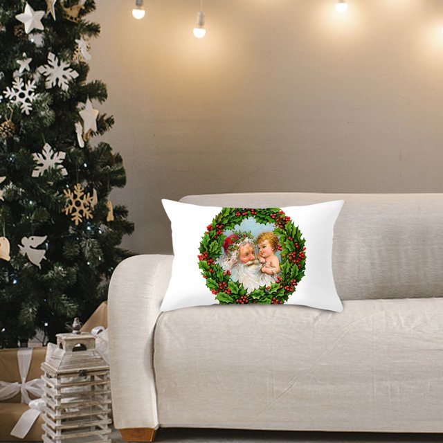 Christmas Decorative Print Velvet Lumbar Pillow Cover for Sofa Cushion Home