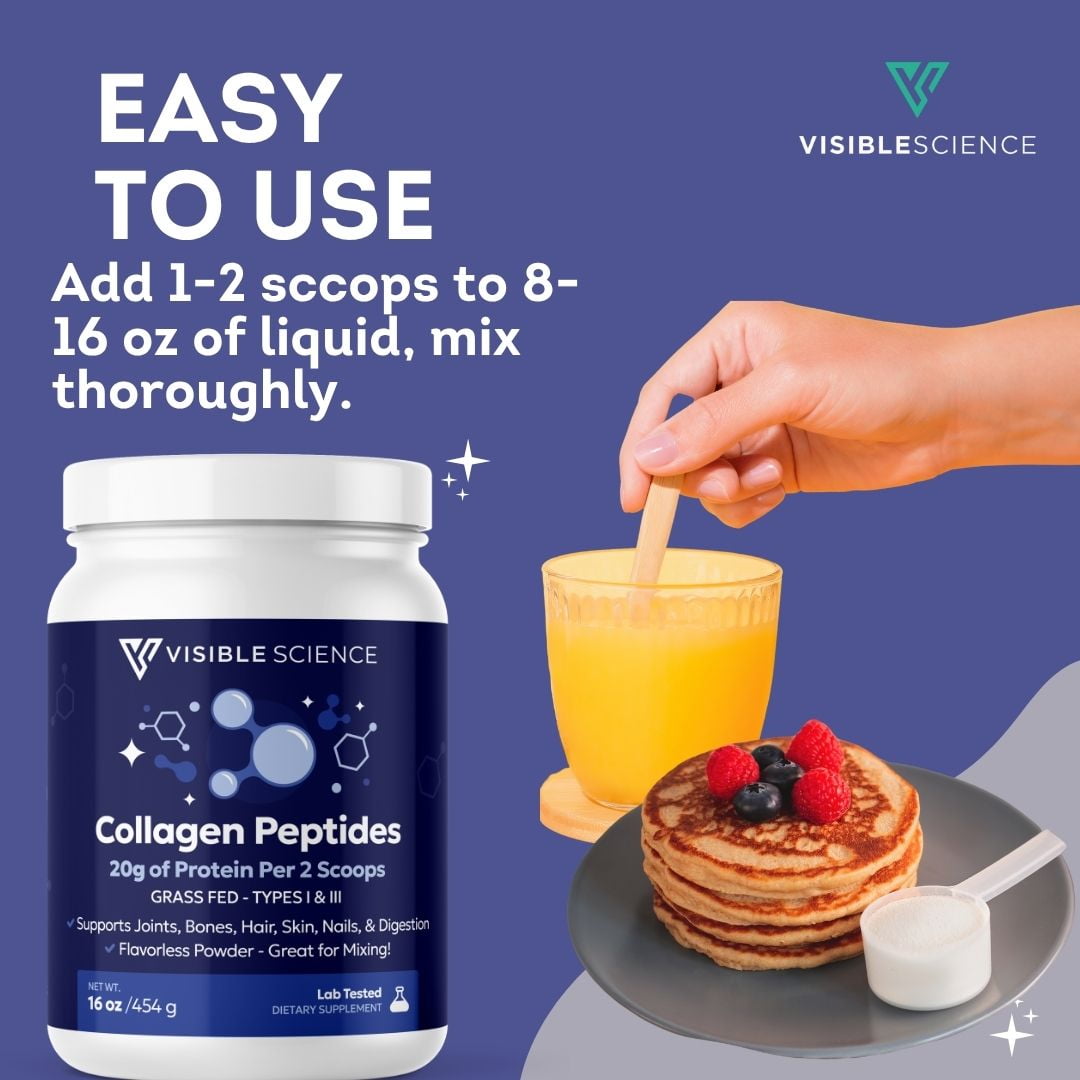 Visible Science Collagen Peptides Powder – Hydrolyzed Type I & III Collagen – Hair, Skin, Nail & Joint Support – Grass-Fed, Unflavored, 41 Servings (16 oz)