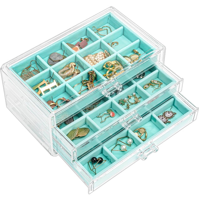Joyero ProCase, organizador de pendientes, 3 cajones, color aguamarina