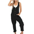 thumbnail image 2 of Fashion Plus Size Jumpsuits for Women with Sleeves Summer Solid Color High Waist Solid Button Pocket Jumpsuit Casual Loose Blackless Jumpsuit, 2 of 9