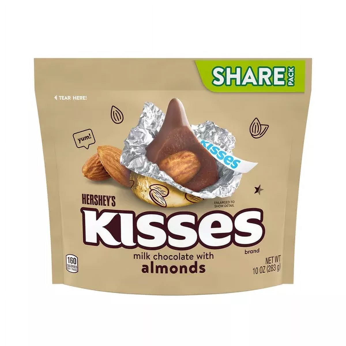 HERSHEY'S KISSES Milk Chocolate with Almonds Candy Share Pack, 10 oz ( Pack of 2 )