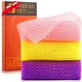 thumbnail image 1 of GHSDFBB 3 Pieces African Bath Sponge African Net Long Net Bath Sponge Exfoliating Shower Body Scrubber Back Scrubber Skin Smoother,Great for Daily Use (Pink ,Yellow,Purple), 1 of 7