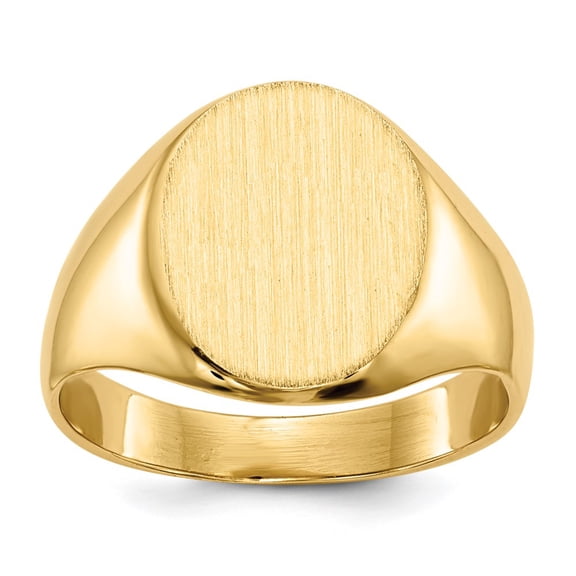 DewberryDiamonds 14k Yellow Gold 10.5x12.0mm Oval Closed Back Signet Ring (Weight : 3.98 gm, Ring Size : 6 )