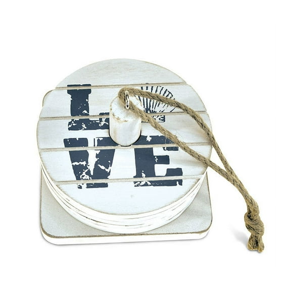 CoTa Global Dream Coasters Nautical Wooden Coaster Set - Rustic Round Coaster Set with Holder, Cute Beach Theme Drink Coasters Set for Spill and Scratch Free Tabletop - 6 Coasters and 1 Holder Set