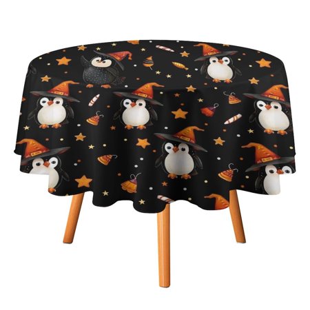 

JINGDS Penguin Witch Hat Magic-800 Round Table Cloth Halloween Tablecloth Thanksgiving Day Table Cloth Round Cover Circle Tablecloth for Halloween Thanksgiving Fall Party