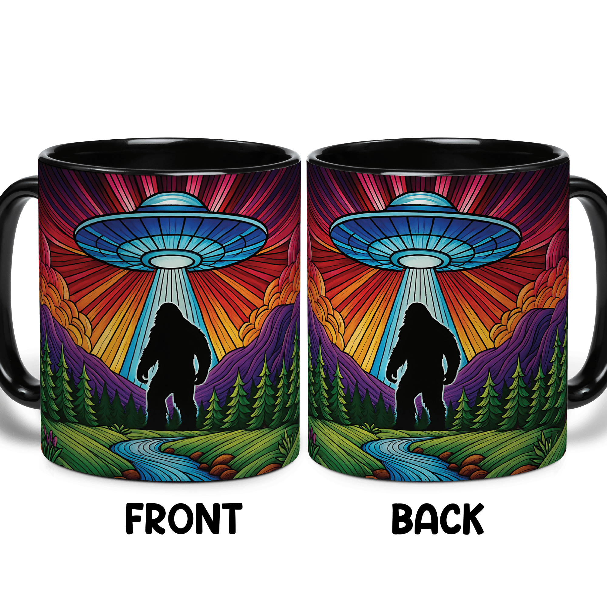 Lotusprinthandmade Bigfoot Lovers Black Accent Mug (11oz) (Made In US), funny bigfoot coffee mug, bigfoot ceramic cup, bigfoot themed bigfoot mug, bigfoot drinkware