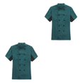 thumbnail image 4 of Naiovety Abrigo de Chef, chaqueta de cocinero de manga corta, uniforme de moda, ropa de verano transpirable agradable a la piel para restaurante, Hotel, Verde oscuro L 2piezas Naiovety CBP575756, 4 of 6