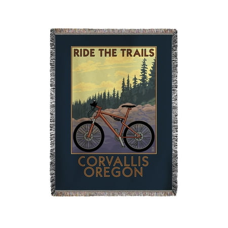 Corvallis, Oregon - Bicycle Ride the Trails - Lantern Press Artwork (60x80 Woven Chenille Yarn