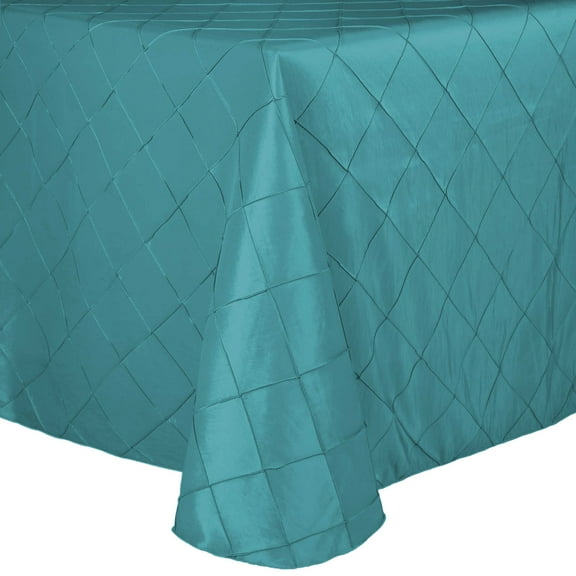 Ultimate Textile Embroidered Pintuck Taffeta 60 x 120-Inch Oval Tablecloth Turquoise Blue