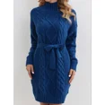 thumbnail image 5 of Cable Knit Sweater Dress, Casual High Neck Long Sleeve Dress, 5 of 5