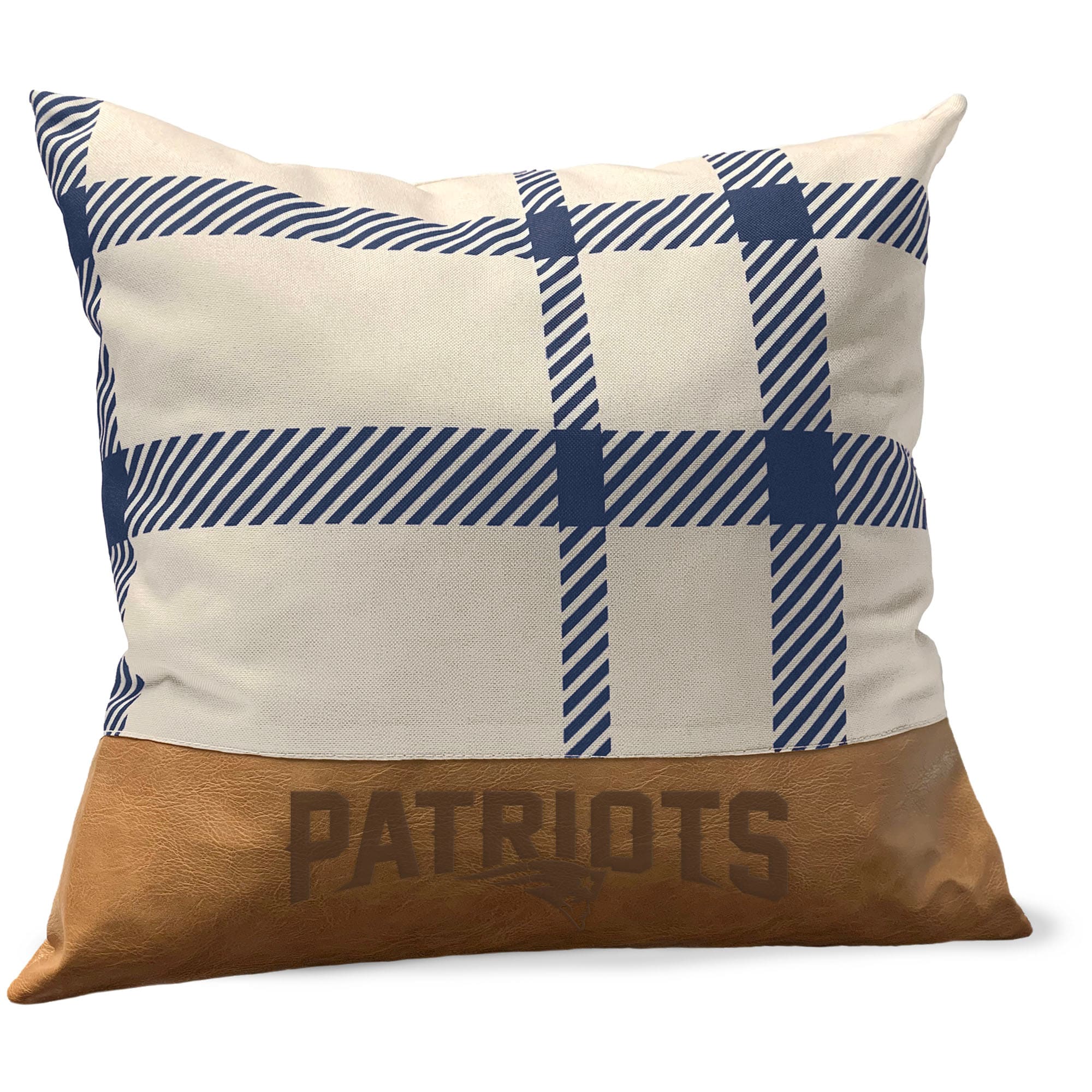 New England Patriots 18'' x 18'' Farmhouse Plaid Faux Leather Throw Pillow  - Walmart.com