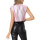thumbnail image 3 of Camiseta sin mangas metálica Inspire Chic para mujer, cuello redondo, crop top holográfico, M, a cuadros rosa, 3 of 5