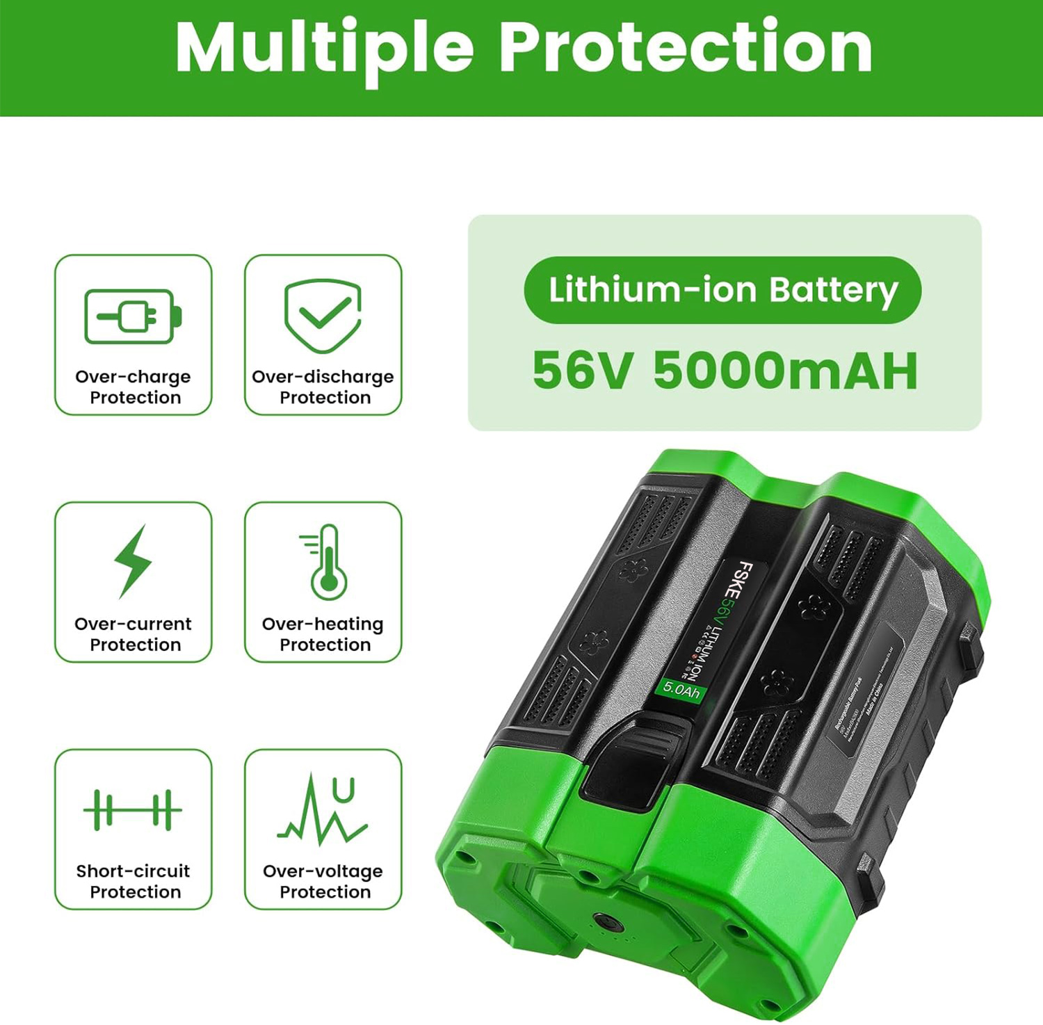 FSKE 56V 5.0Ah Ion Replacement for EGO Battery BA2800T BA2800 BA4200 BA1400 Compatible with EGO 56-Volt Power+ Cordless Tools Easy to Charging
