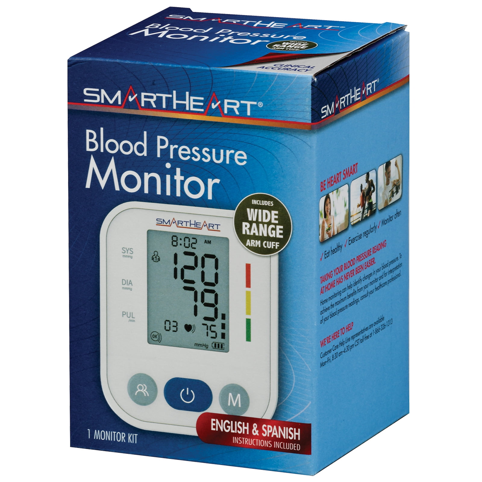 SmartHeart Blood Pressure Monitor | Wide Range Arm Cuff | 2-Person Memory | 198 Total Reading Storage | Excessive Movement Indicator | Easy to Use Automatic Inflation and Deflation