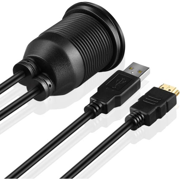 TNP USB HDMI Flush Mount Cable - Dashboard Panel Dash Mount USB + HDMI Port Socket Jack Plug Water Resistant Connector