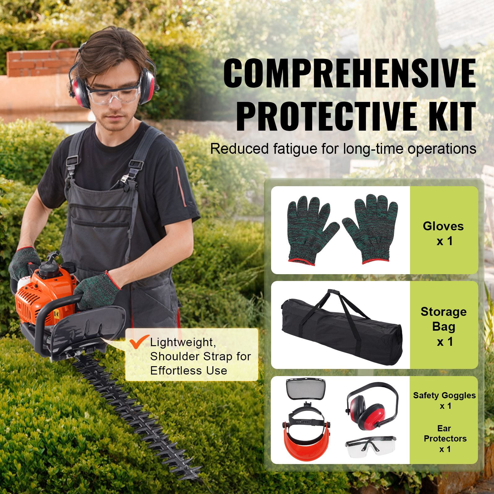 Dranite 26CC 2-Cycle Gas Hedge Trimmer, 23.2-Inch Dual-Sided Diamond Action Blade, 180° Rotatable Head for Shrubs & Bushes