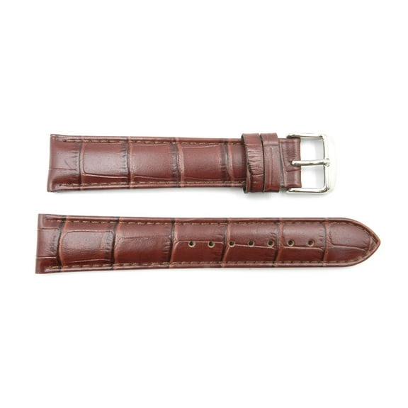 20mm Brown Genuine Leather Alligator Grain Long Watch Band