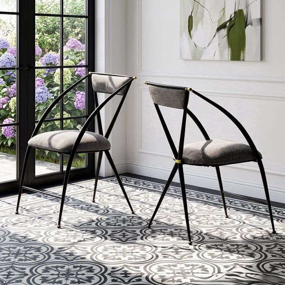 BIANCHINI Mid-Century Modern Folding Dining Bistro Chairs Set of 2, Black Steel Frame, Tan Fabric, Gold Accent, for Kitchen & Dining Room
