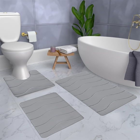 Bathroom Rugs Mat 3 Set, Usavan Extra Soft Thick Absorbent Foam Bath Mats, Non-Slip Quick Dry Machine Washable Bath Rugs for Floor Tub Shower Toilet