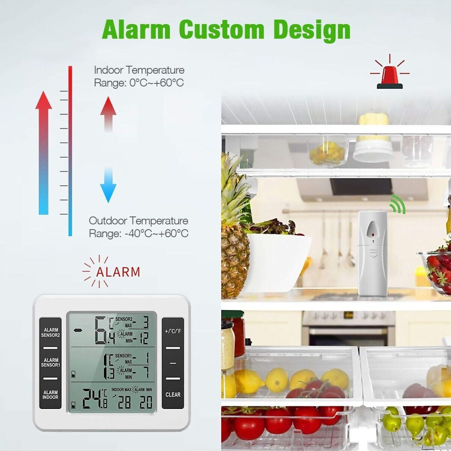 LOFICOPER Wireless Refrigerator Thermometer, Digital Fridge and Freezer  Thermometer, Wireless Temperature Monitor with 2 Sensors, Alarm Function,  ℃/℉ Switch for Indoor Outdoor Use, White - Yahoo Shopping