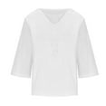 thumbnail image 5 of Mittory Women's Contrast Lace T Shirt Short Sleeve Round Neck Casual Tee Tops, 5 of 6