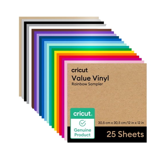Cricut Permanent Adhesive Vinyl, Rainbow Sampler, 12 in x 12 in, 25 Count