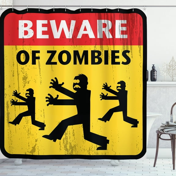 Ambesonne Zombie Shower Curtain, Fiction Humor Art, 69"Wx84"L, Yellow Black Red