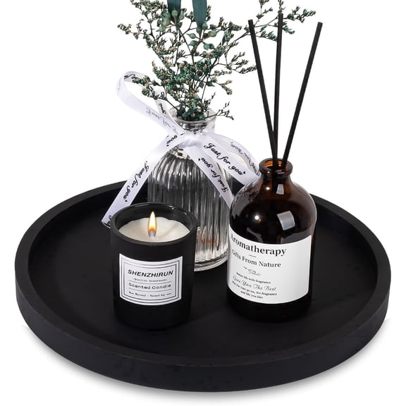 Silicone Round Vanity Tray, 9" Black Decorative Soap Holder & Organizer for Bathroom & Kitchen