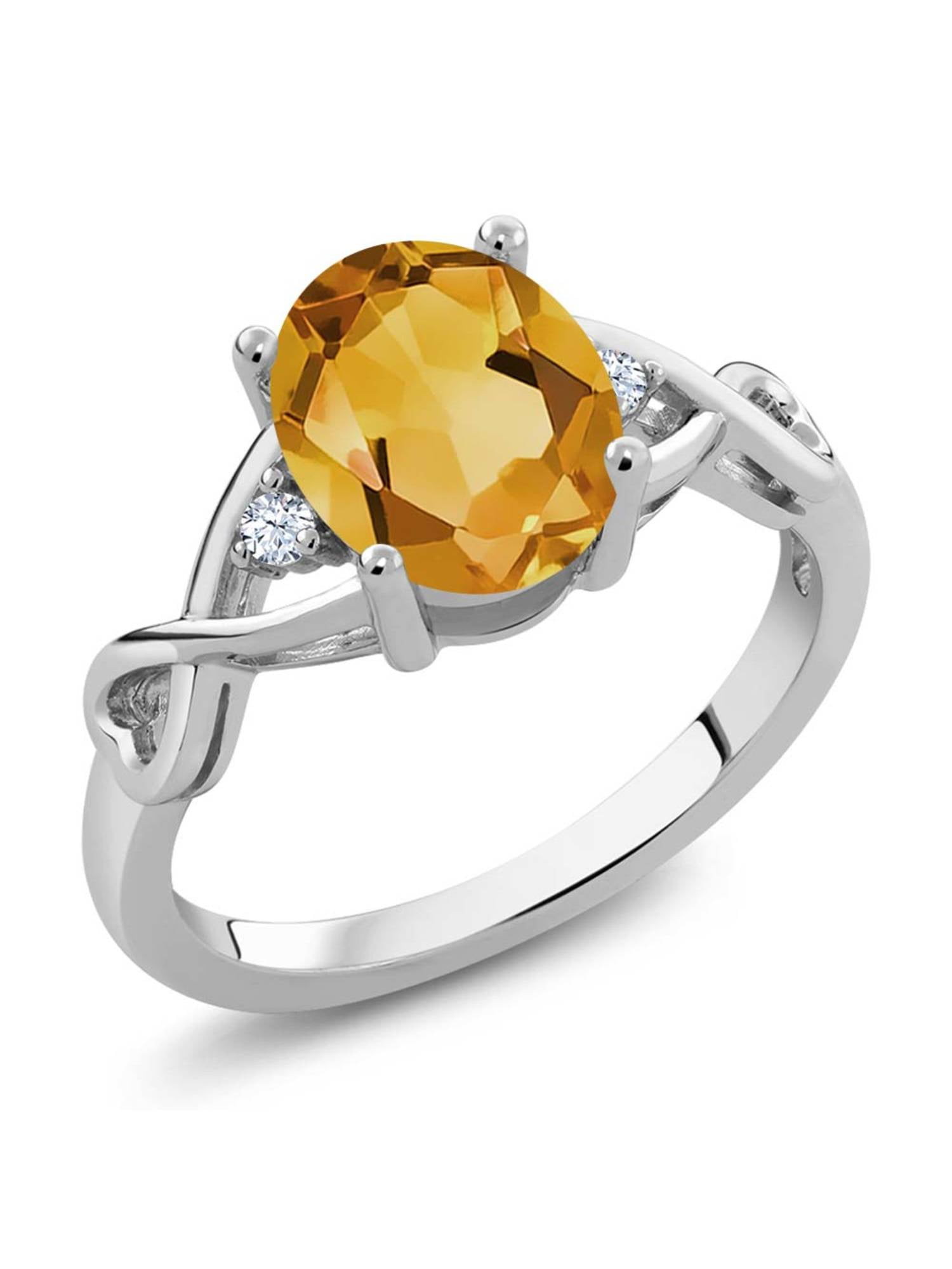 Gem Stone King - 925 Sterling Silver Yellow Citrine and White Topaz