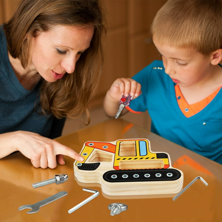 Retrok Montessori Educational For Toddlers Kids Set Wooden Screwdriver Board Toys Fun Excavator Busy Screwdriver Set Educational Sensory Toy Gift