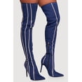 thumbnail image 2 of Women's Rhinestone Striped Denim Thigh High Stiletto Boots, 2 of 3
