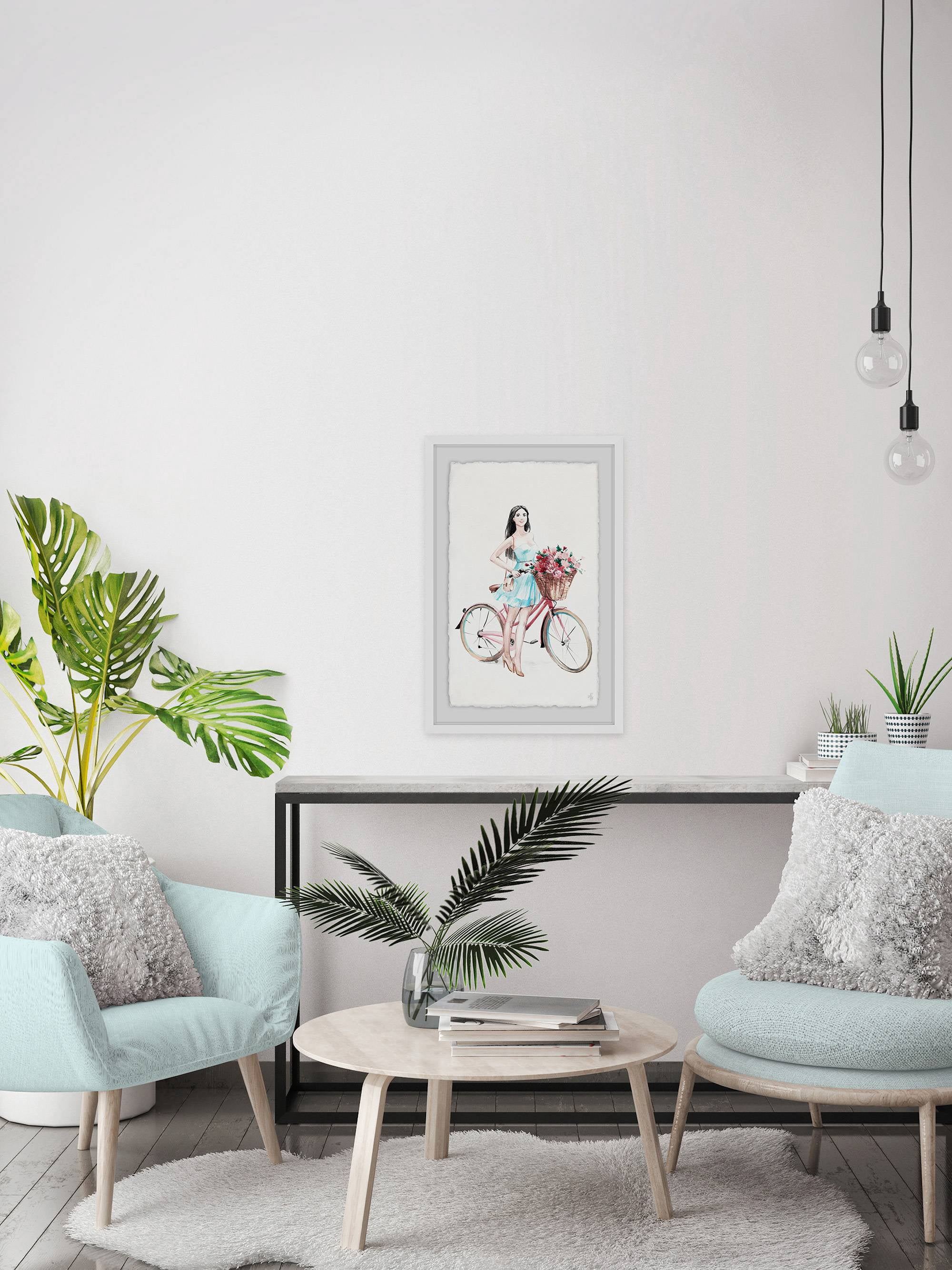 Bicycle Girl Framed Painting Print